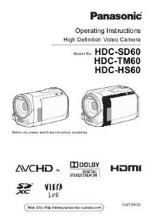 Panasonic HDC SD 60 manual. Camera Instructions.